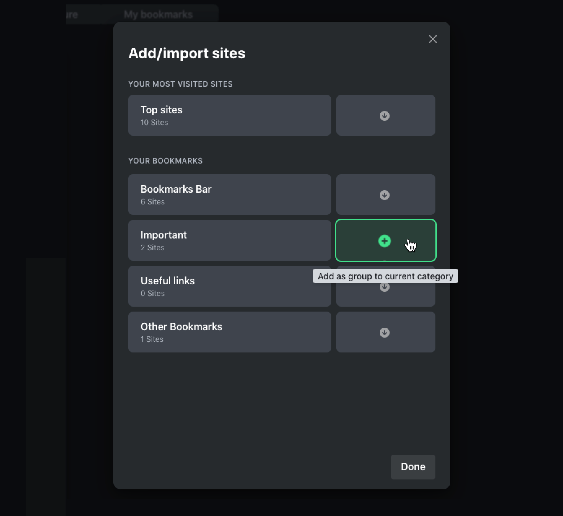 Import bookmarks