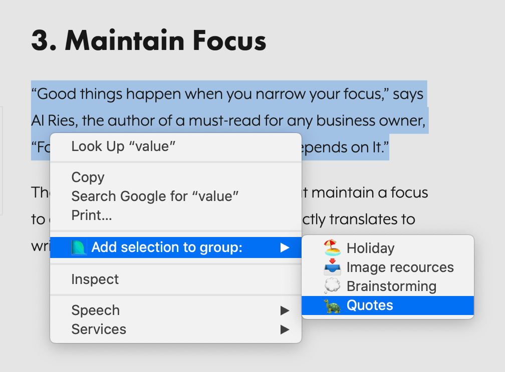 Copy and save text-snippet from website
