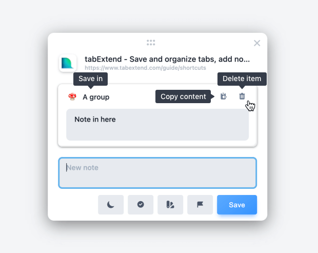 See saved sites and notes