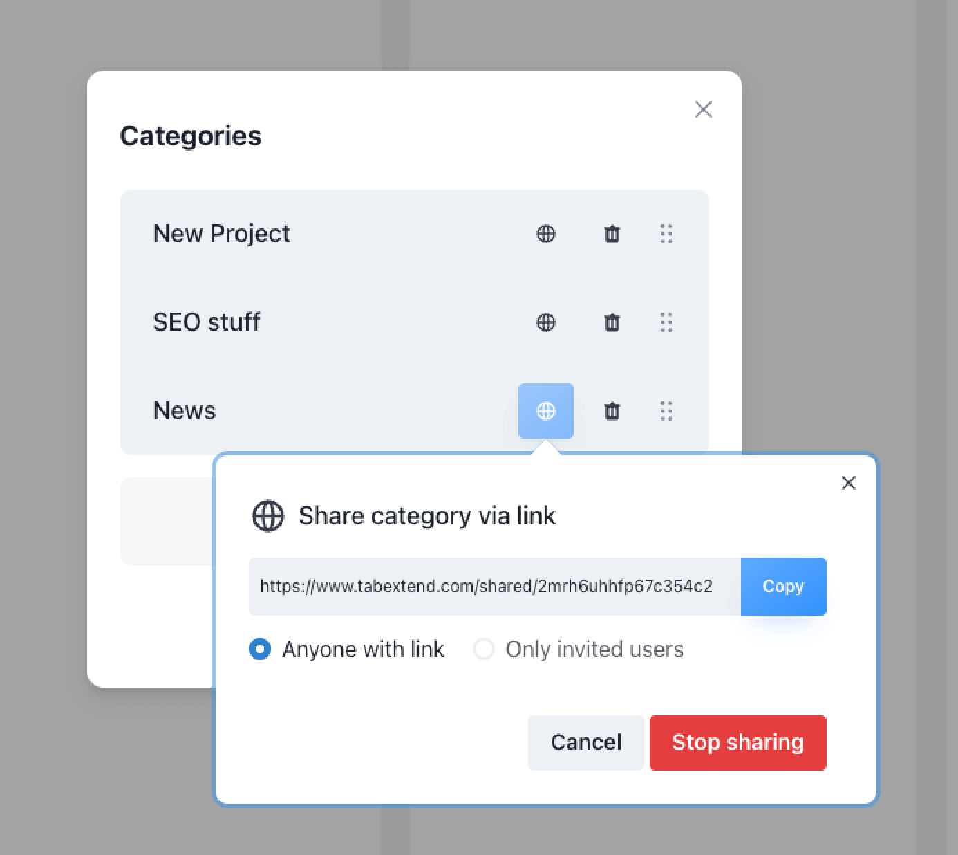 Share category update