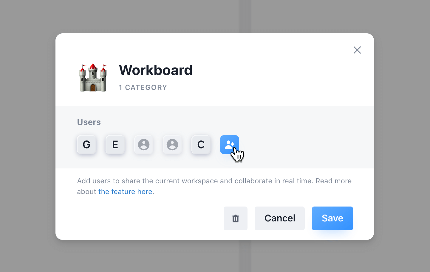 Workspace modal
