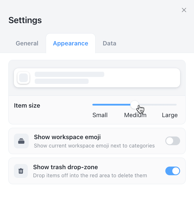 Global size settings