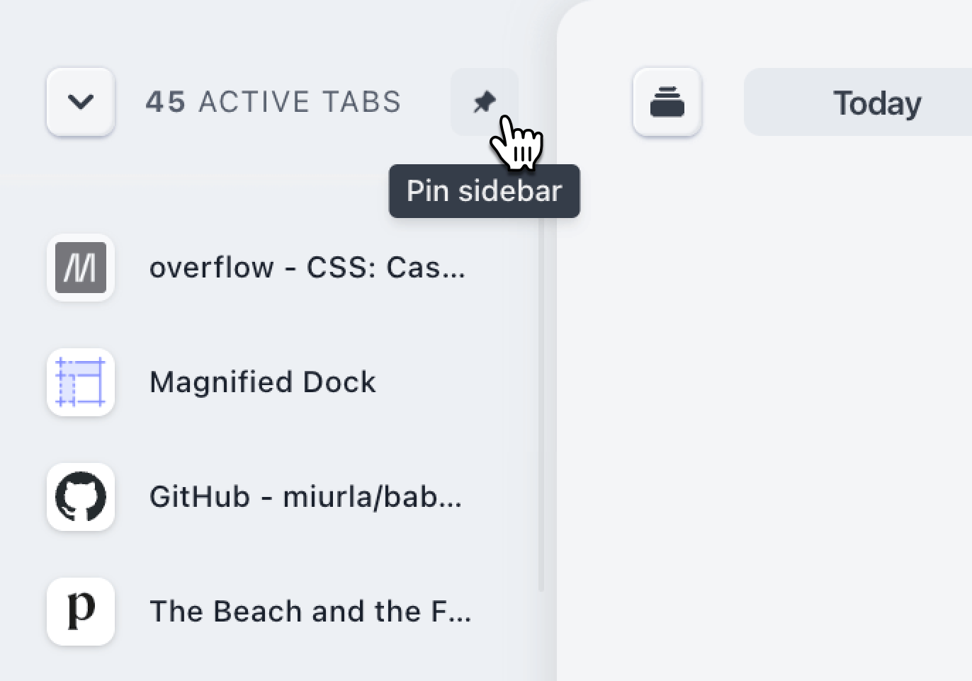 Pin active tabs sidebar